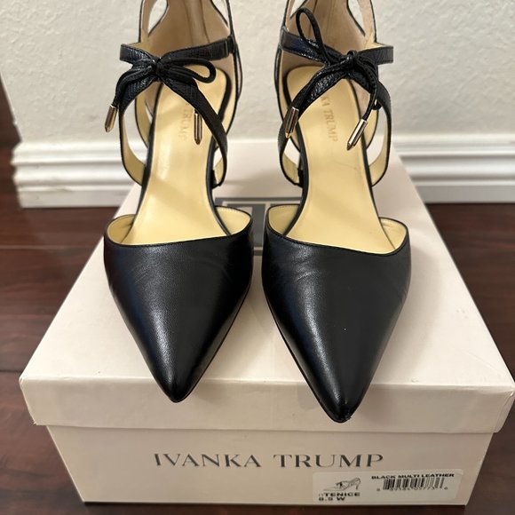 Ivanka Trump Tenice Pointy Toe Pumps (Black Leather) - Picture 2 of 10